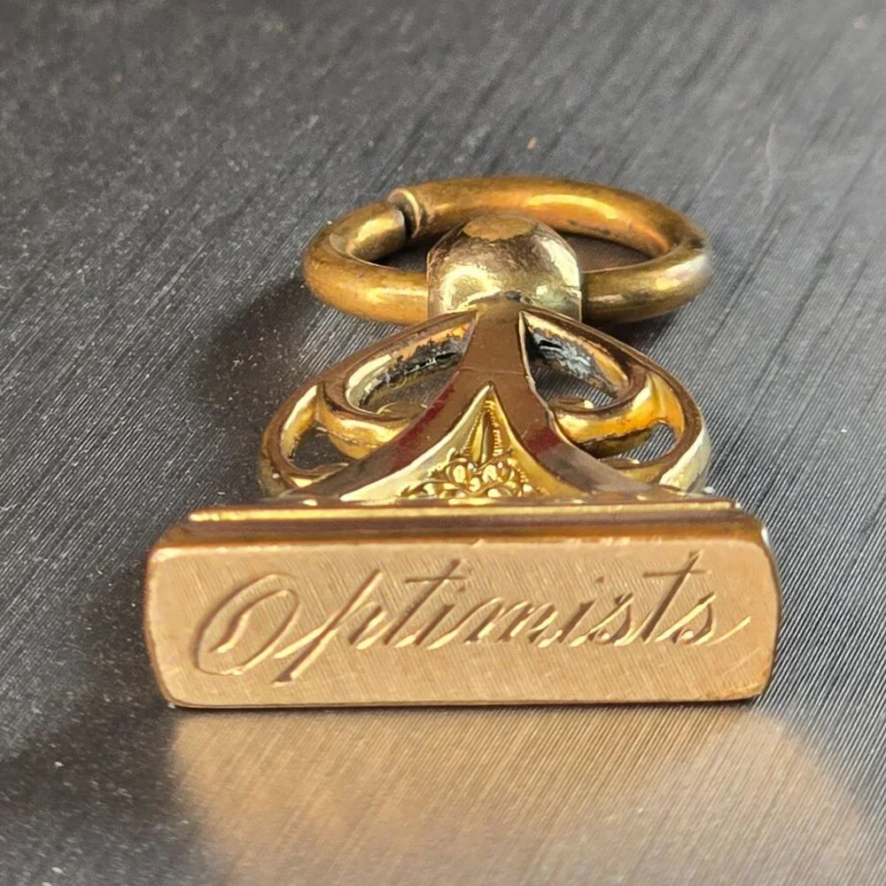 Antique Victorian Gold-Fill Fob Seal 'Optimists' Engraving Openwork Pendant Char - Picture 5 of 8